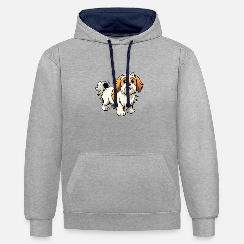 Parade confiante de Lhassa Apso - Sweat à capuche contrasté - gris chiné/bleu marine