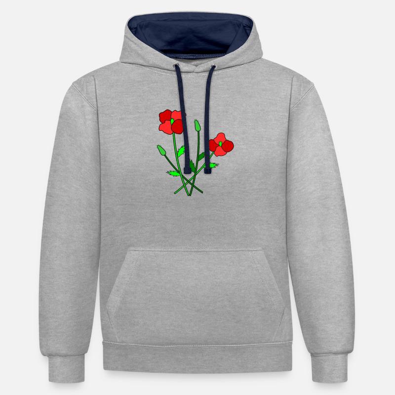 Coquelicots en fleurs - Sweat à capuche contrasté - gris chiné/bleu marine