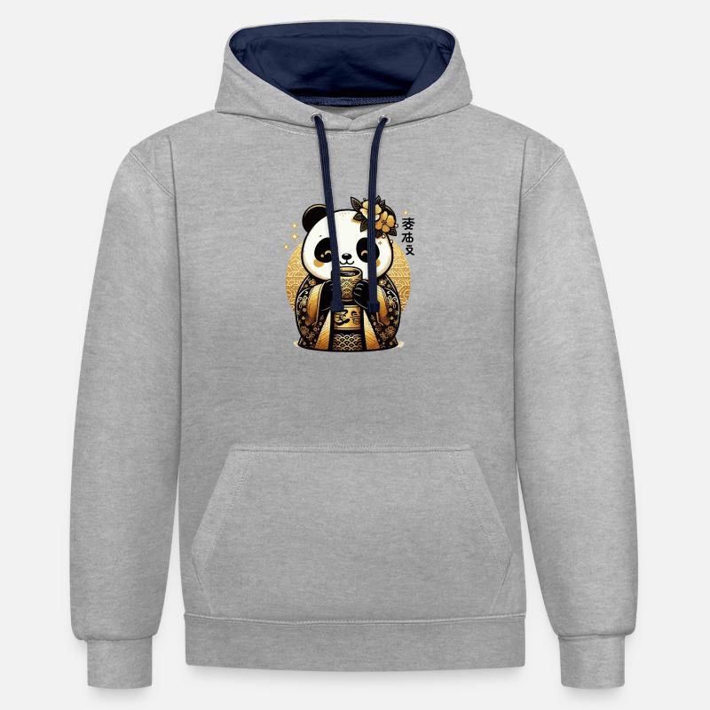 Mignon Panda thé boisson - Sweat à capuche contrasté - gris chiné/bleu marine