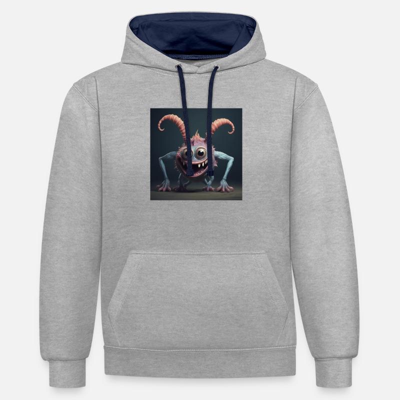 Créature joyeuse - Sweat à capuche contrasté - gris chiné/bleu marine