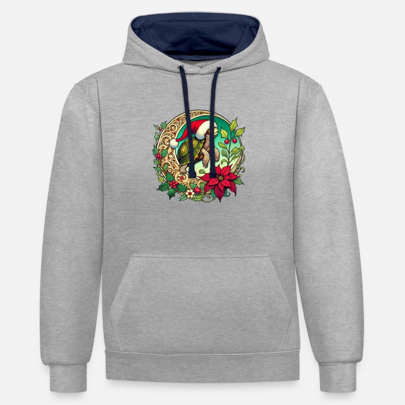 Tortue de Noël - Sweat à capuche contrasté - gris chiné/bleu marine