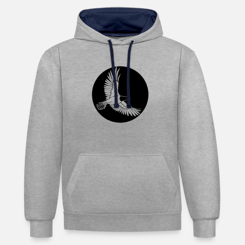 Aigle - Sweat à capuche contrasté - gris chiné/bleu marine