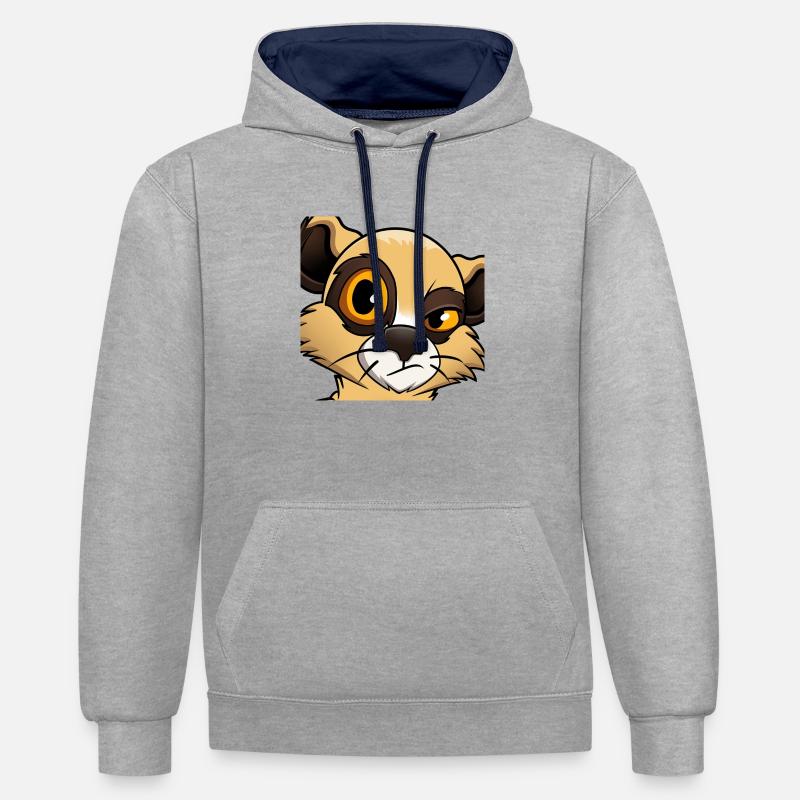 Suricate « Pas impressionné » - Sweat à capuche contrasté - gris chiné/bleu marine