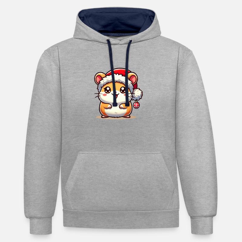 Noël hamster - Sweat à capuche contrasté - gris chiné/bleu marine