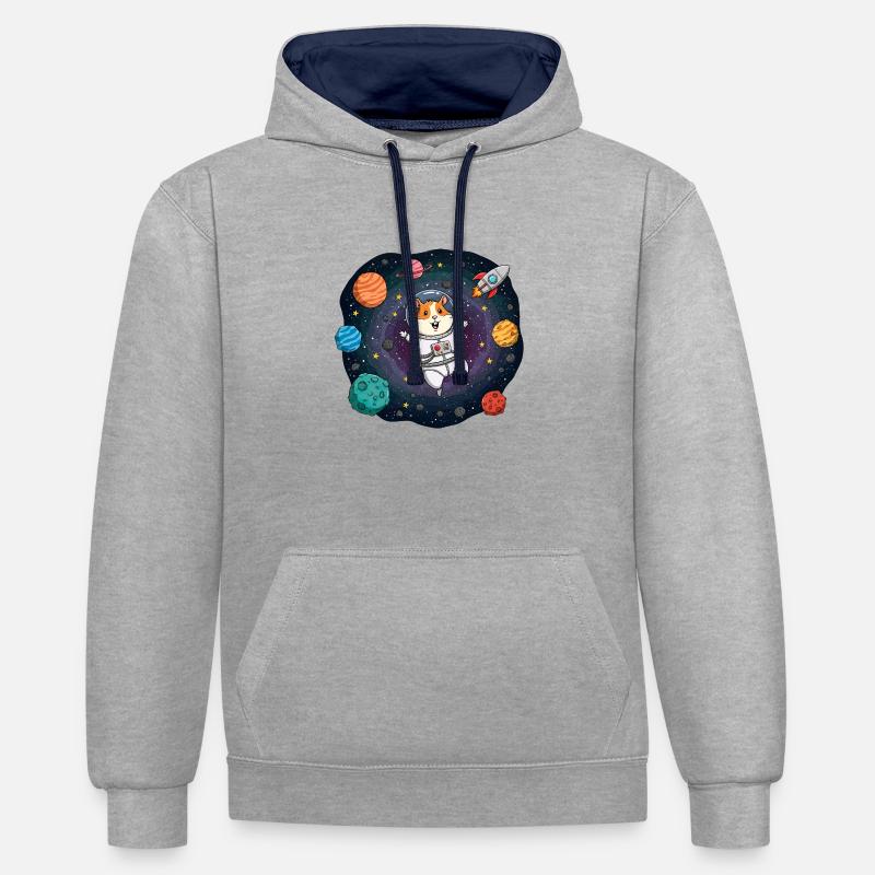 Hamster de l’espace astronaute - Sweat à capuche contrasté - gris chiné/bleu marine
