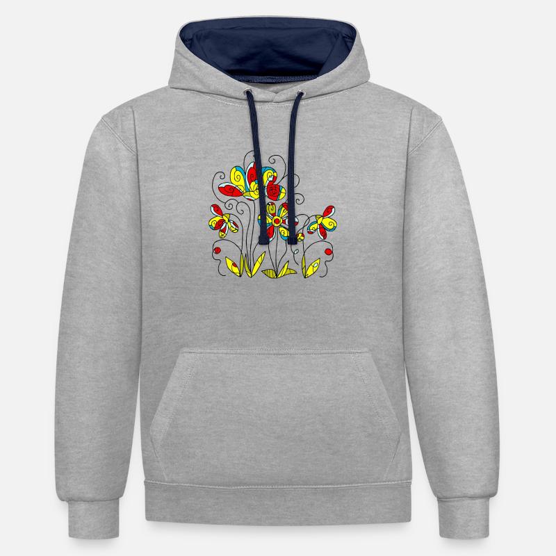 Fleur - Sweat à capuche contrasté - gris chiné/bleu marine