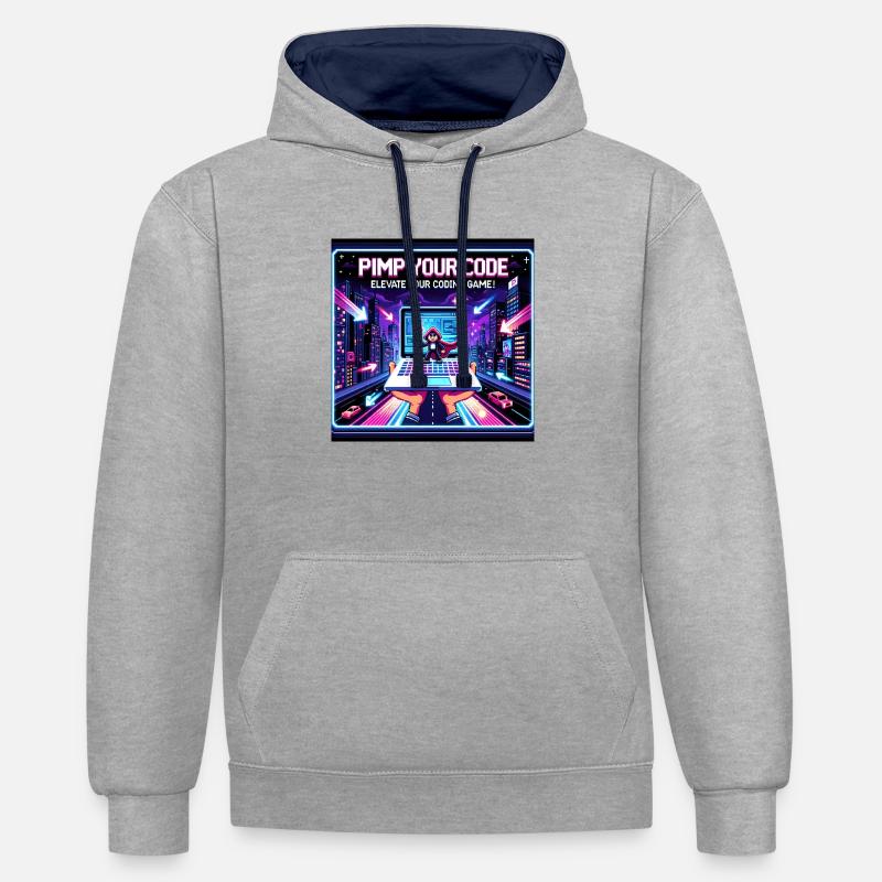 PimpYourCode - Sweat à capuche contrasté - gris chiné/bleu marine