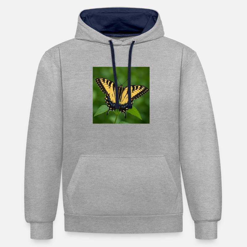 Eastern Tiger swallowtail - Contrast hoodie - heather grey/navy