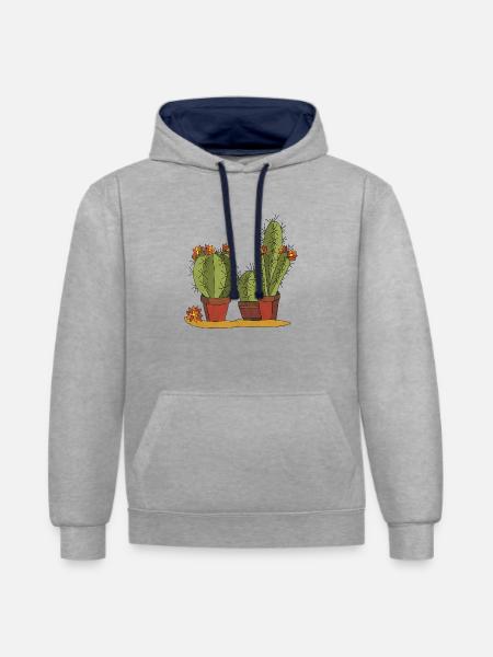 Blumen - Kontrast-Hoodie - Grau meliert/Navy