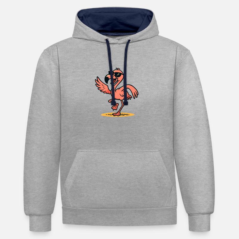 Flamant rose Danse comique - Sweat à capuche contrasté - gris chiné/bleu marine