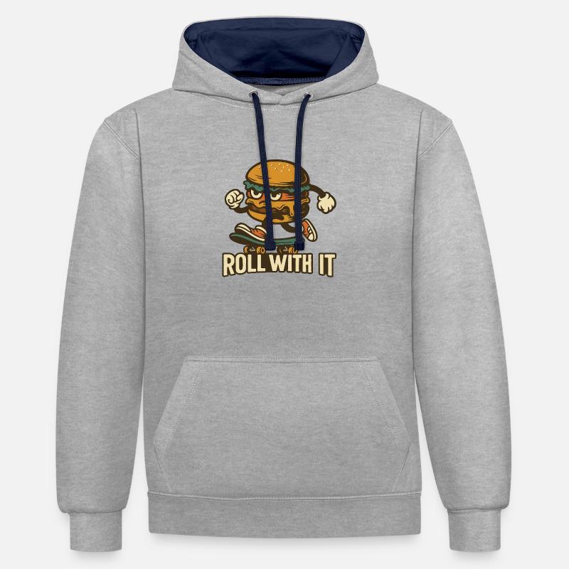 Lass dich darauf ein - Kontrast-Hoodie - Grau meliert/Navy