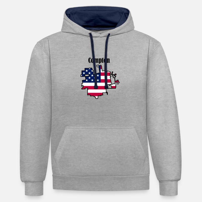 Compton, États-Unis - Sweat à capuche contrasté - gris chiné/bleu marine