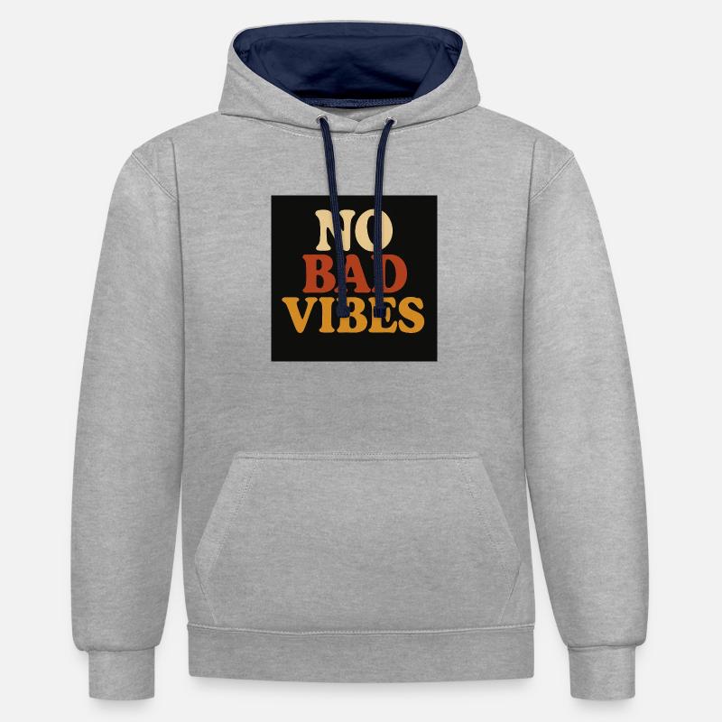 No Bad Vibes - Sweat à capuche contrasté - gris chiné/bleu marine