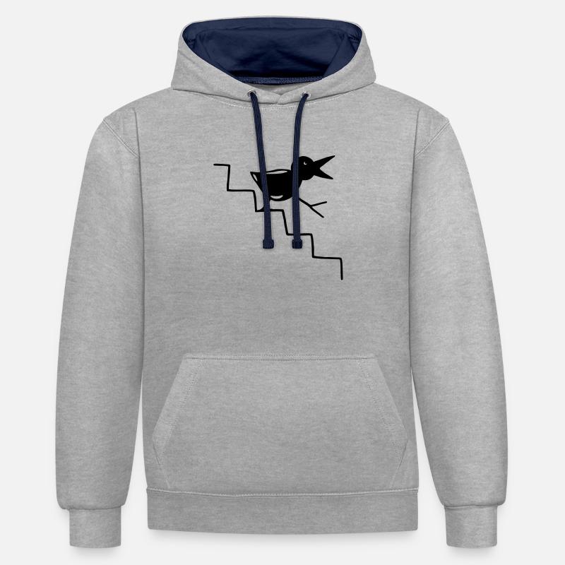 Vogel geht die Treppe runter - Kontrast-Hoodie - Grau meliert/Navy
