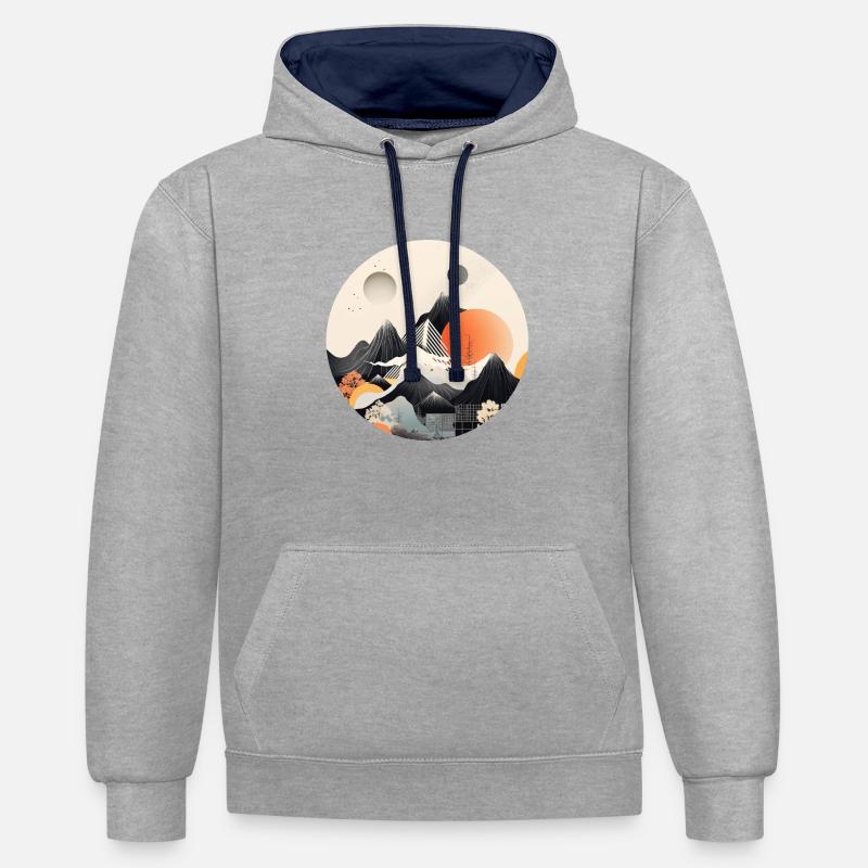 Crépuscule cerise - Sweat à capuche contrasté - gris chiné/bleu marine