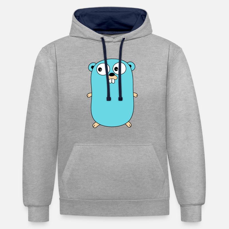 Golang - Gopher - Sweat à capuche contrasté - gris chiné/bleu marine