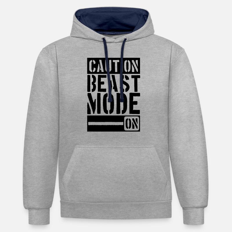 Caution Beast Mode On - Kontrast-Hoodie - Grau meliert/Navy