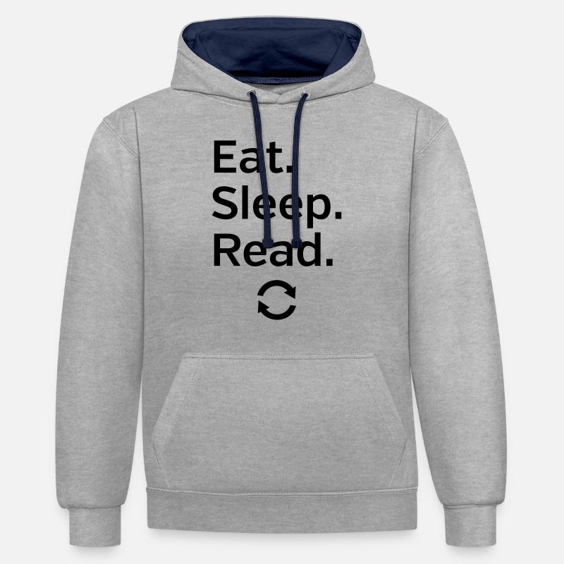 Eat - Sleep - Read - Repeat - Sweat à capuche contrasté - gris chiné/bleu marine