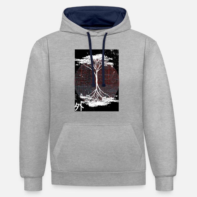 Arbre réfléchi à l'extérieur - Sweat à capuche contrasté - gris chiné/bleu marine