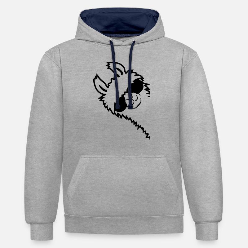 Lama regarde de côté - Sweat à capuche contrasté - gris chiné/bleu marine