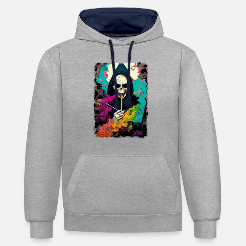 Mort en extase - Sweat à capuche contrasté - gris chiné/bleu marine