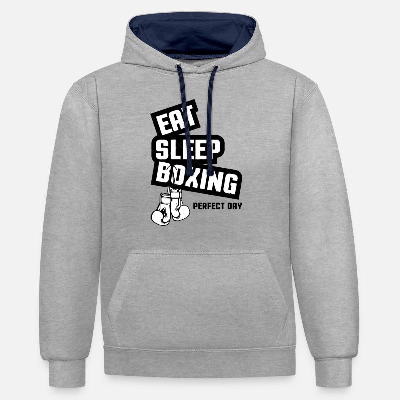 Mangez Sleep Boxing - Sweat à capuche contrasté - gris chiné/bleu marine