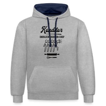 Konditor Endlich Chef Konditorei Selbstständig - Kontrast-Hoodie - Grau meliert/Navy - Vorne - Liana (172cm) & Jaron (178cm)