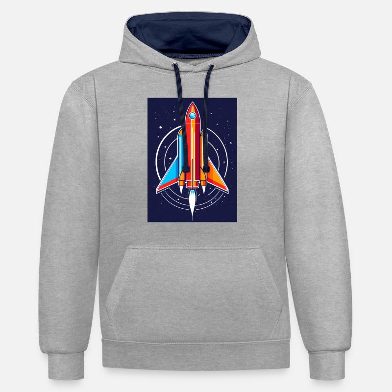 Fusée conquête spatiale - Sweat à capuche contrasté - gris chiné/bleu marine