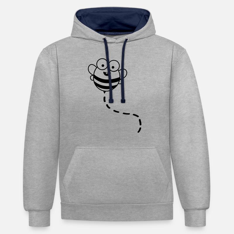 Drôle d’abeille 01 - Sweat à capuche contrasté - gris chiné/bleu marine