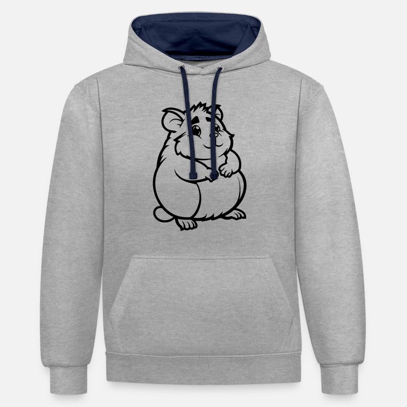 Hamster Bande Dessinée Animal - Sweat à capuche contrasté - gris chiné/bleu marine