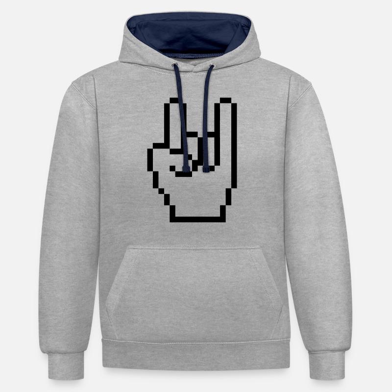 Rock Pixel Main - Sweat à capuche contrasté - gris chiné/bleu marine