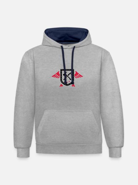 Pompier - Secours - Sweat à capuche contrasté - gris chiné/bleu marine