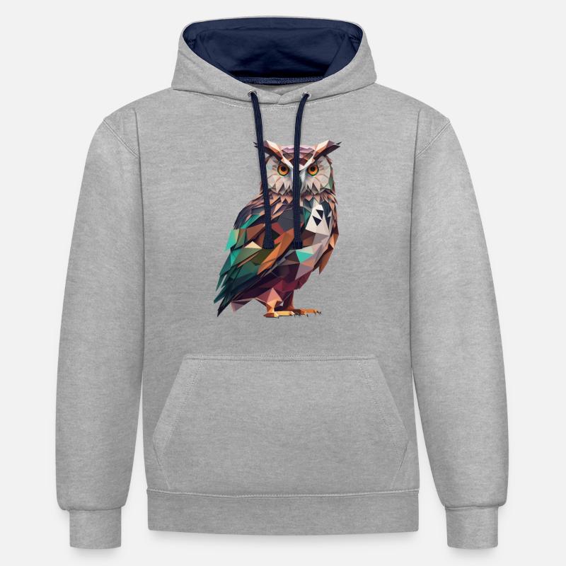 Prächtige Polygon-Eule – Vogelkunst - Kontrast-Hoodie - Grau meliert/Navy