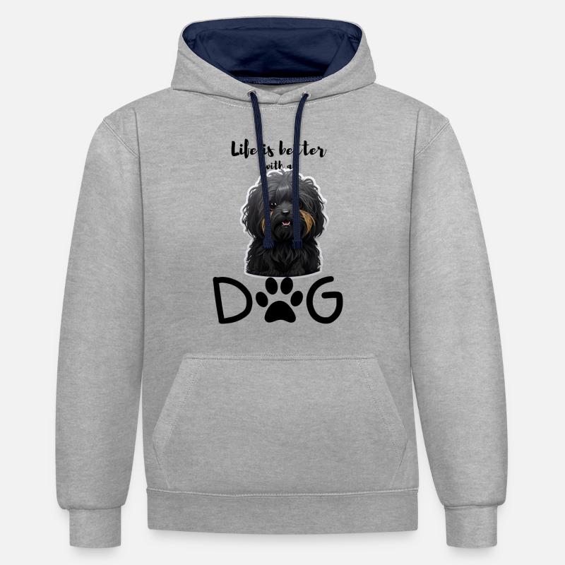 Lebensfreude mit einem Havapoo - Kontrast-Hoodie - Grau meliert/Navy