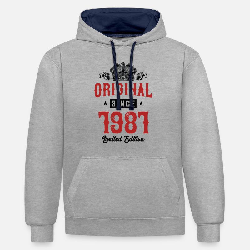 1981 Édition limitée - Sweat à capuche contrasté - gris chiné/bleu marine