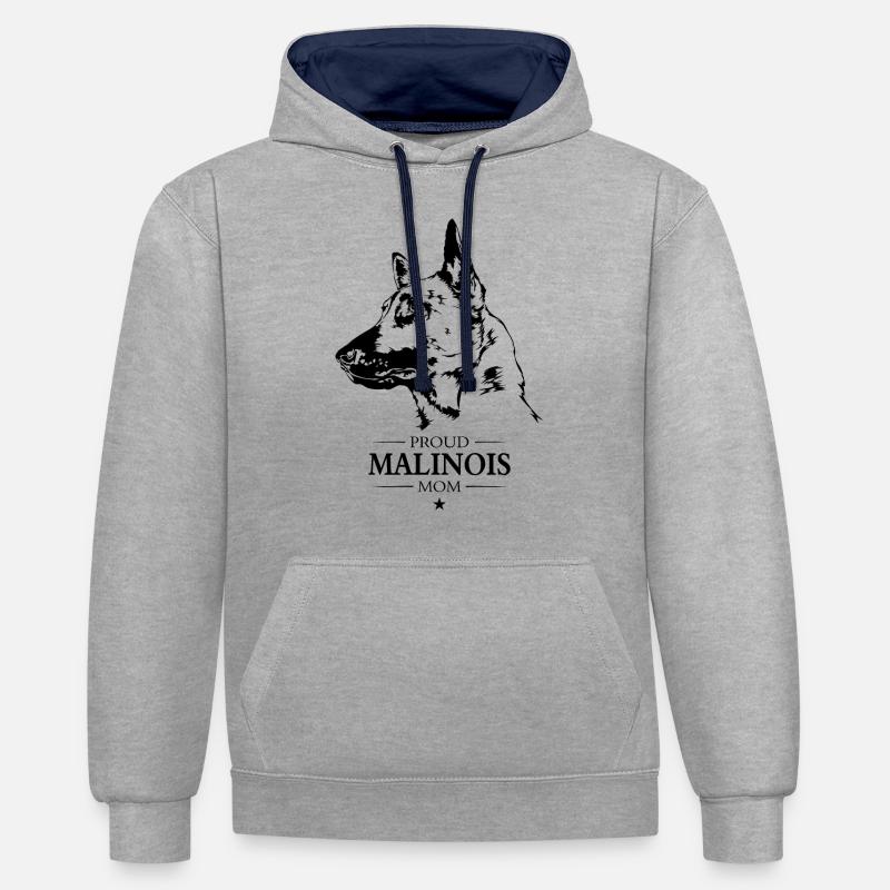 Malinois Maman Chien Chien Wilsigns - Sweat à capuche contrasté - gris chiné/bleu marine