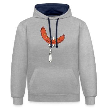 Sausages on fork - Contrast hoodie - heather grey/navy - Front - Liana (172cm) & Jaron (178cm)