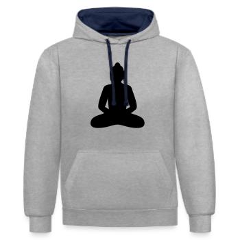 Bouddha, méditation, bouddhisme, shanti Bouddhiste - Sweat à capuche contrasté - gris chiné/bleu marine - Devant - Liana (172cm) & Jaron (178cm)