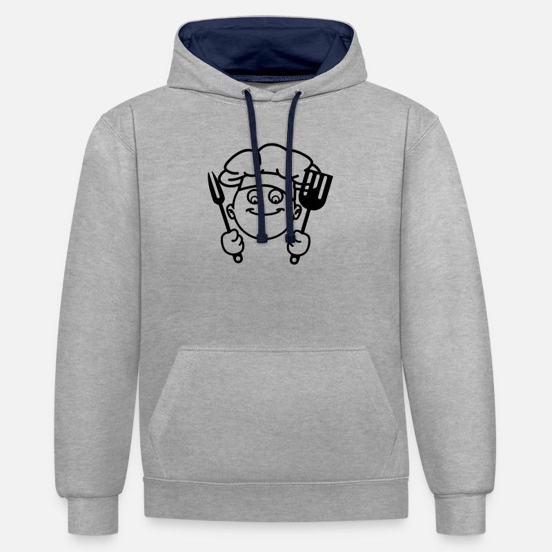 Cuisiner le barbecue - Sweat à capuche contrasté - gris chiné/bleu marine