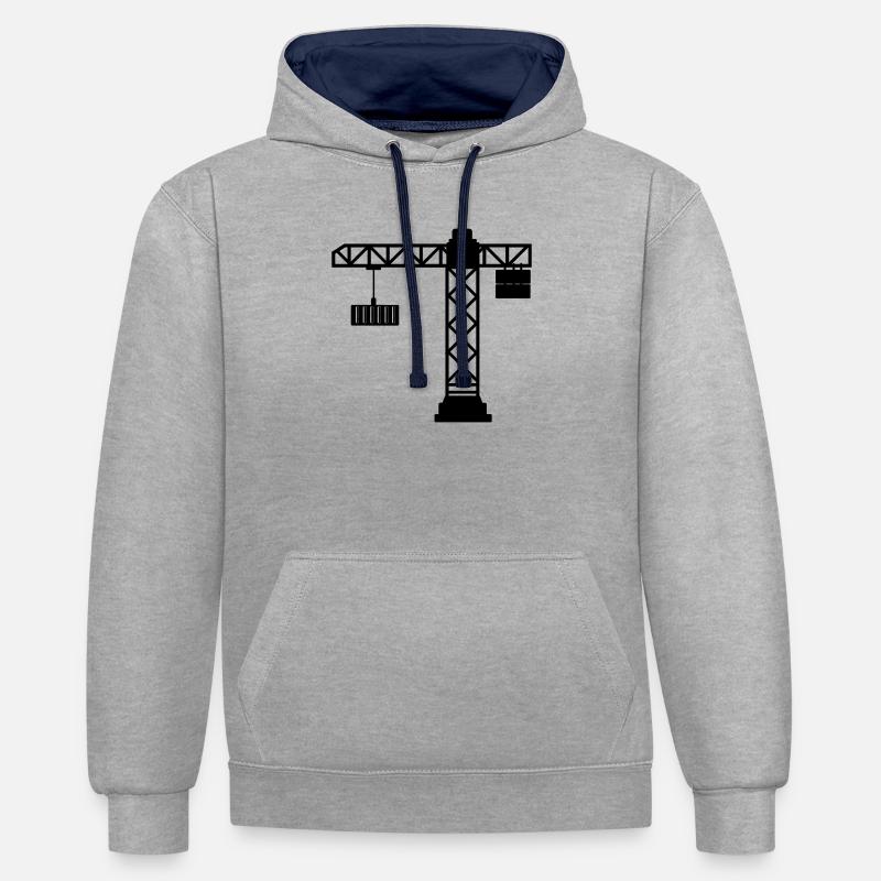 Grue avec conteneur maritime - Sweat à capuche contrasté - gris chiné/bleu marine