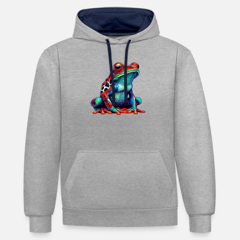 Grenouille - Sweat à capuche contrasté - gris chiné/bleu marine