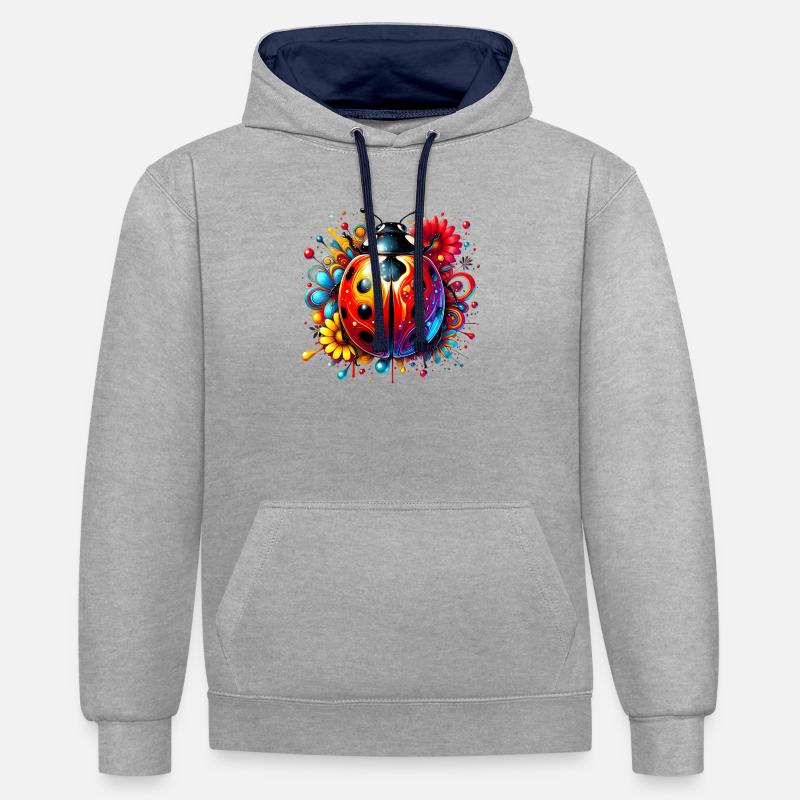 Coccinelle - Sweat à capuche contrasté - gris chiné/bleu marine