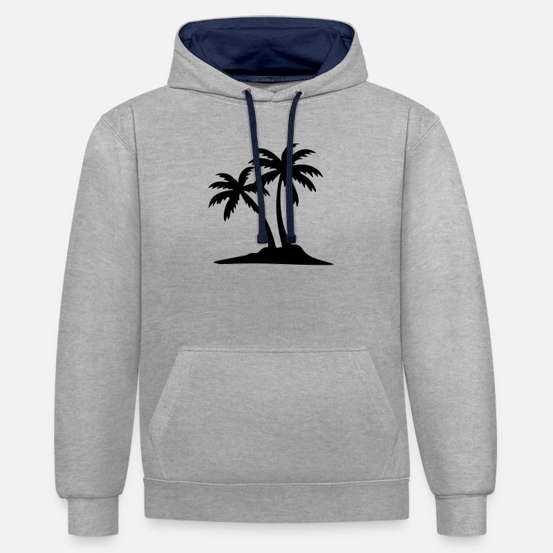 Icône du palmier de l’île - Sweat à capuche contrasté - gris chiné/bleu marine