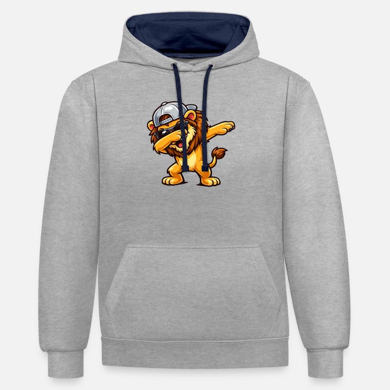 Lion en train de dabber - Sweat à capuche contrasté - gris chiné/bleu marine