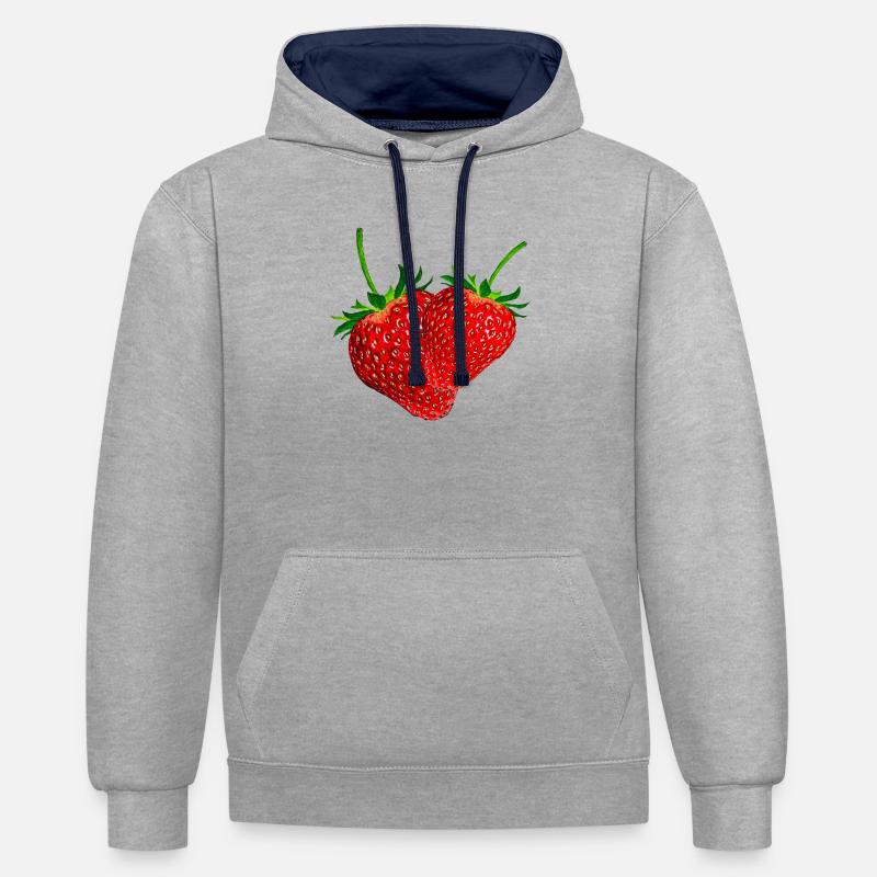 Fraises - Sweat à capuche contrasté - gris chiné/bleu marine