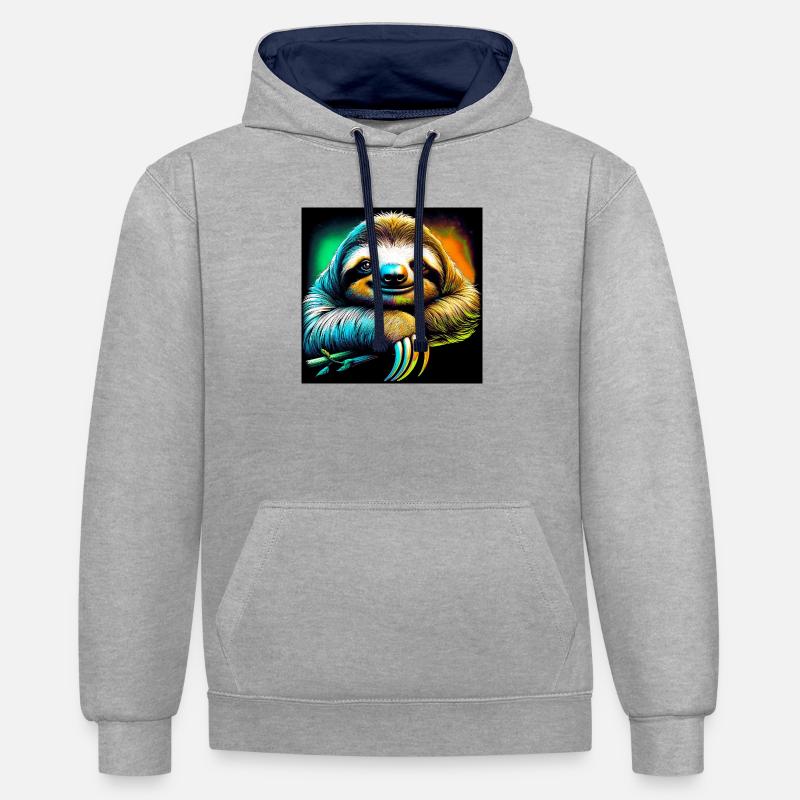 paresse - Sweat à capuche contrasté - gris chiné/bleu marine
