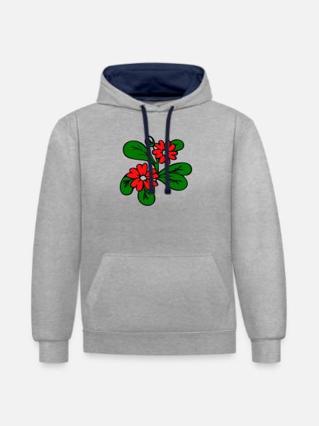 Blüten Fantasie - Kontrast-Hoodie - Grau meliert/Navy