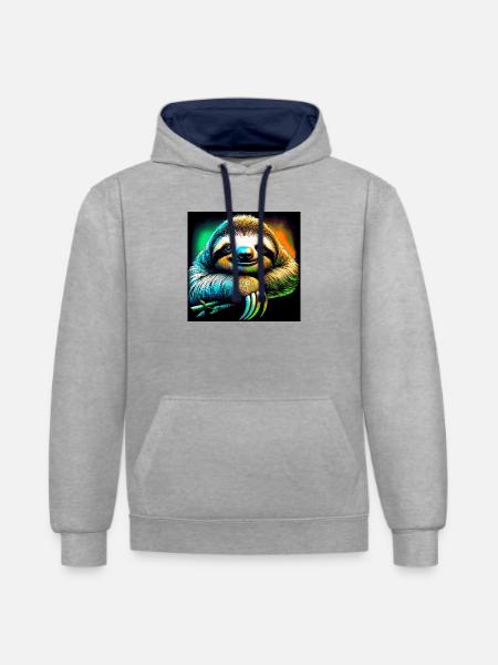 Faultier - Kontrast-Hoodie - Grau meliert/Navy