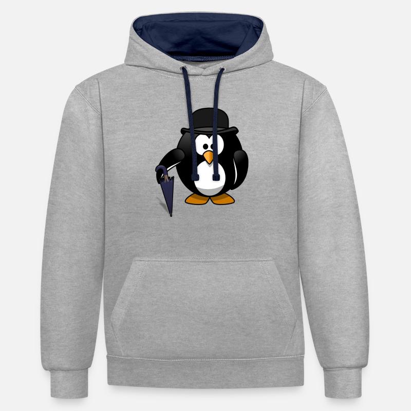 Pingu - Sweat à capuche contrasté - gris chiné/bleu marine