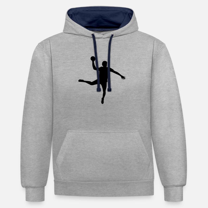 Handball - Sweat à capuche contrasté - gris chiné/bleu marine
